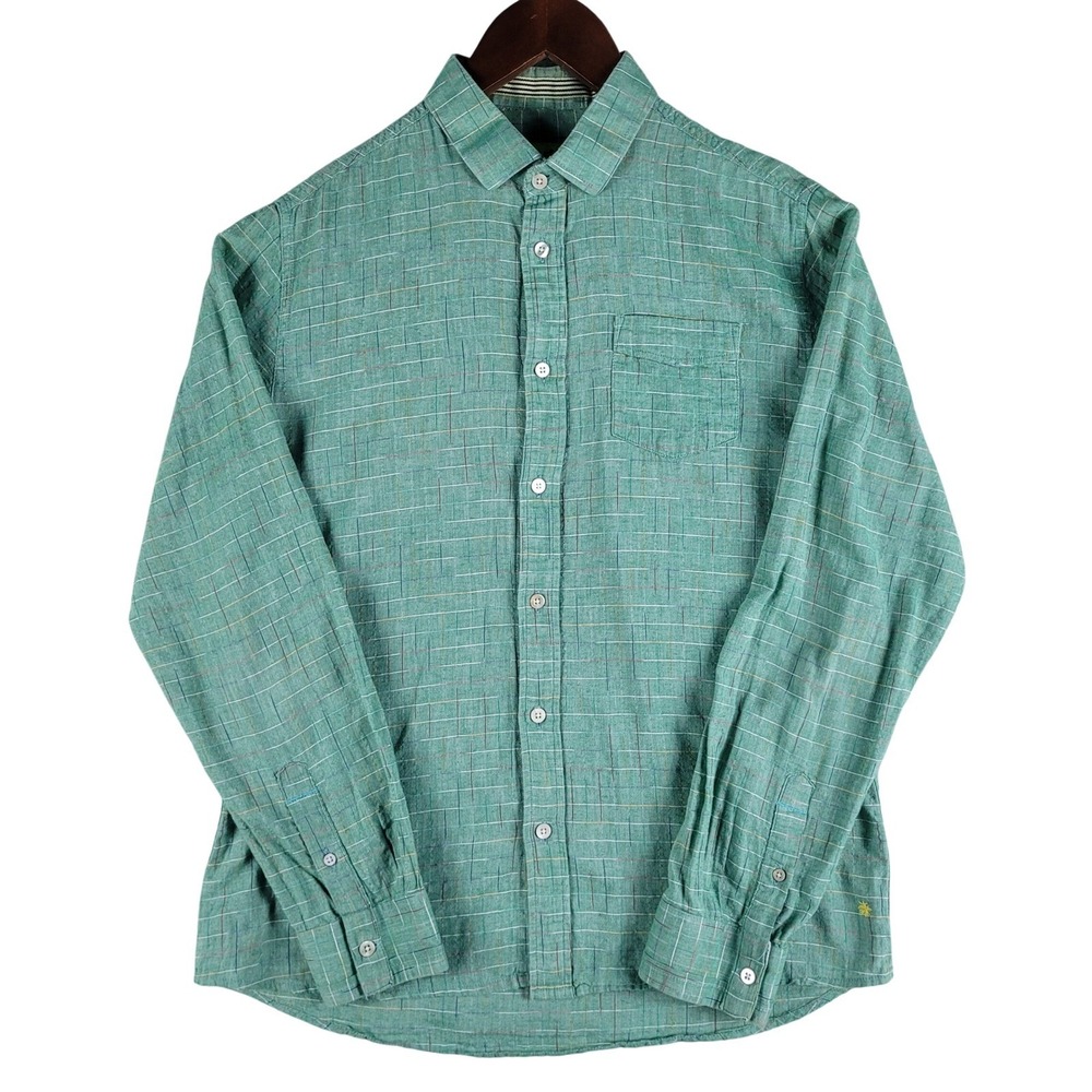 Descendant of Thieves Shirt Mens Medium Green Grid Button-Down Dres Ladro Cotton